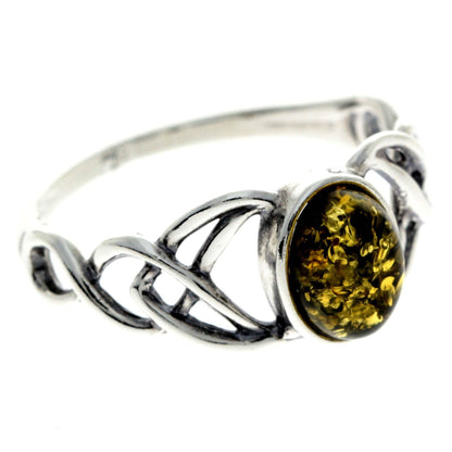 SilverAmber Jewellery - 925 Sterling Silver & Baltic Amber Celtic Ring - 7482