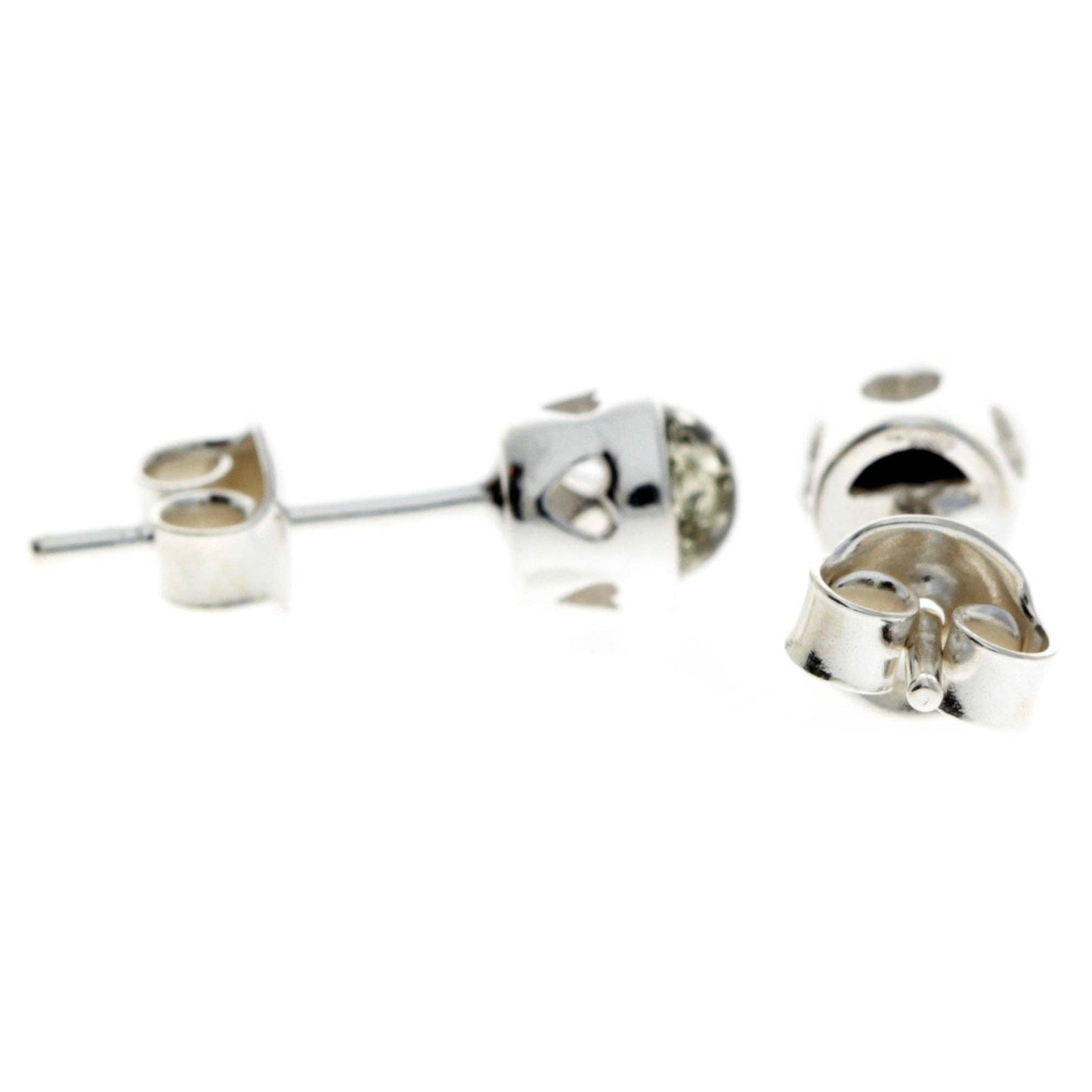 SilverAmber Jewellery - 925 Sterling Silver & Baltic Amber Modern Heart Studs Earrings - GL169