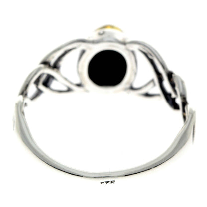 SilverAmber Jewellery - 925 Sterling Silver & Baltic Amber Celtic Ring - 7482
