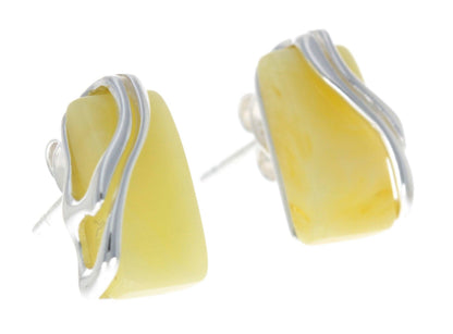 SilverAmber Jewellery - 925 Sterling Silver & Baltic Amber Modern Studs Earrings - GL005