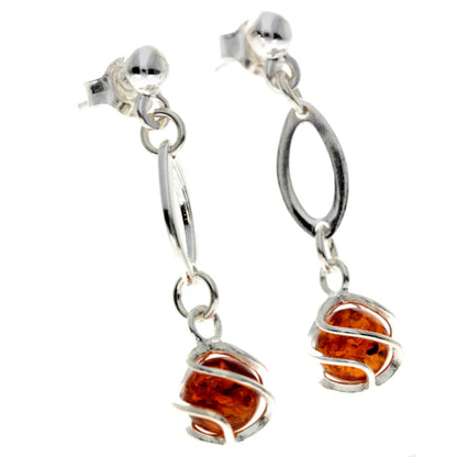 Sterling Silver Baltic Amber Drop Earrings – Modern Cognac Design