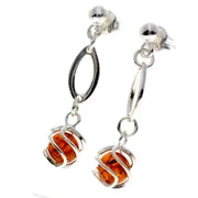 Sterling Silver Baltic Amber Drop Earrings – Modern Cognac Design