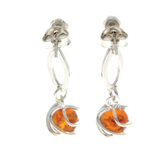Sterling Silver Baltic Amber Drop Earrings – Modern Cognac Design
