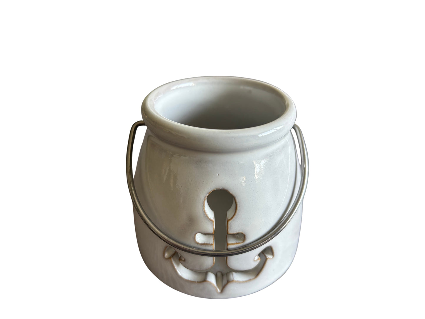 Nautical Ceramic Tealight Holder with Anchor Cut-Out – Candle Cup Holder Coastal Home Decor, 8.2 cm