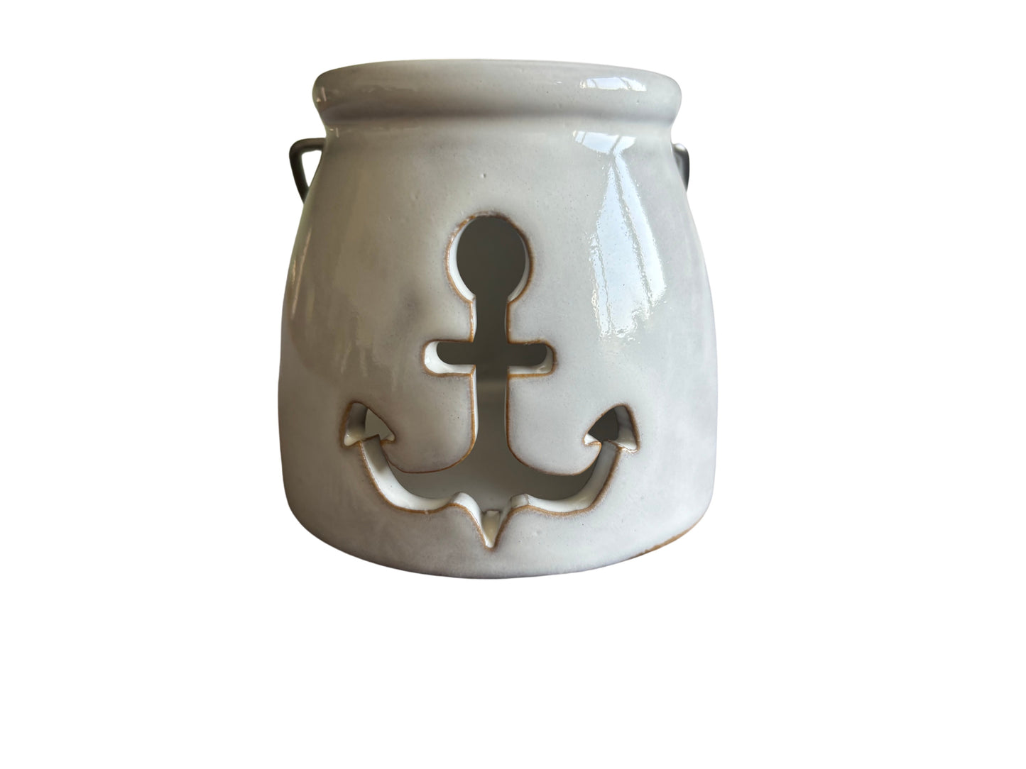 Nautical Ceramic Tealight Holder with Anchor Cut-Out – Candle Cup Holder Coastal Home Decor, 8.2 cm