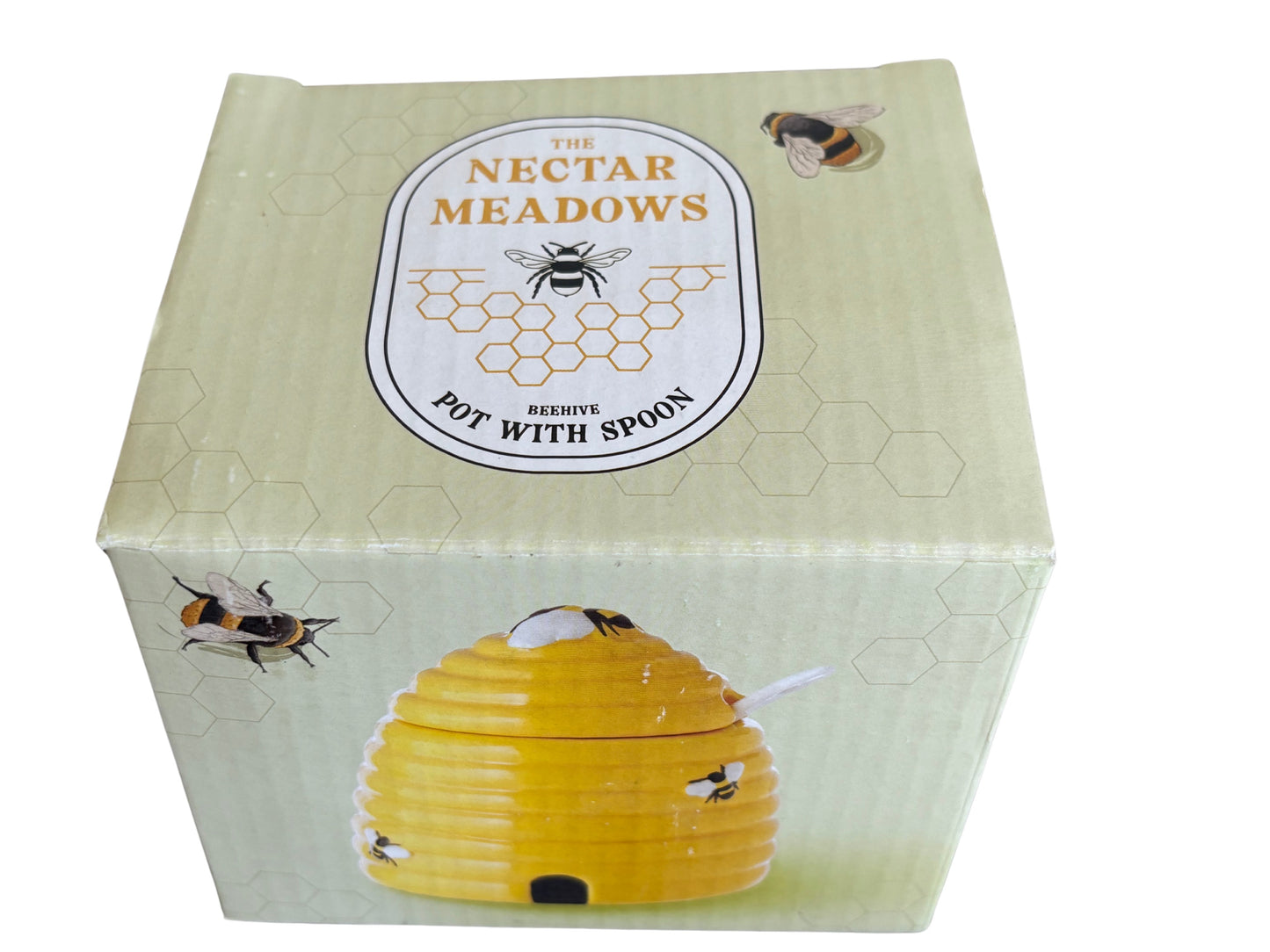 Beehive Honey Pot with Lid & Spoon – Yellow Bee Design 10 cm
