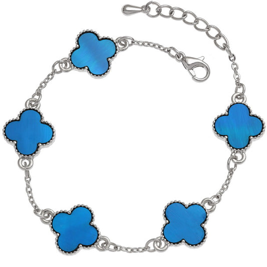 Blue Quatrefoil Bracelet – Mother of Pearl Shell, Adjustable Length