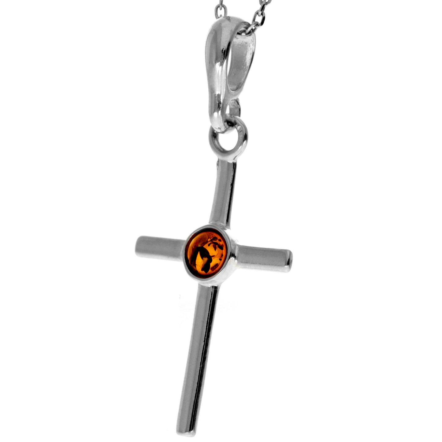 SilverAmber Jewellery - 925 Sterling Silver & Genuine Baltic Amber Classic Cross Pendant - 1987