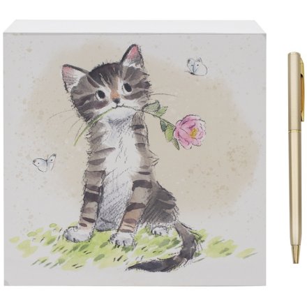 Cat with Flower Notepad – Cute Square Writing Pad (14cm)