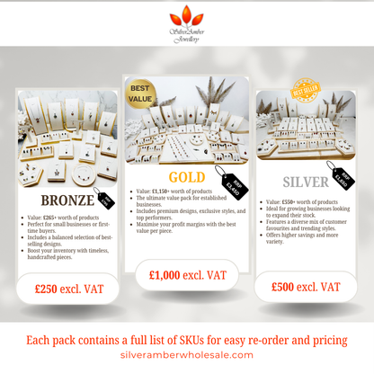 SilverAmber Jewellery - 925 Sterling Silver & Genuine Baltic Amber Jewellery Starter Pack - SP1