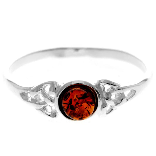 Sterling Silver Baltic Amber Celtic Ring – Cognac Gemstone Jewellery