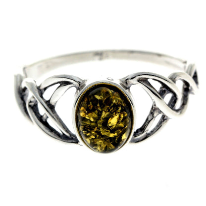SilverAmber Jewellery - 925 Sterling Silver & Baltic Amber Celtic Ring - 7482