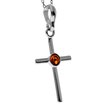 SilverAmber Jewellery - 925 Sterling Silver & Genuine Baltic Amber Classic Cross Pendant - 1987