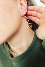 Sterling Silver Baltic Amber Drop Earrings – Elegant Dangling Design