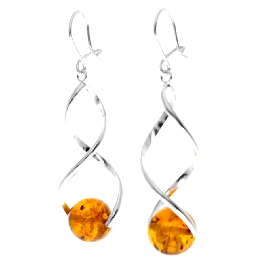 Sterling Silver Baltic Amber Drop Earrings – Elegant Dangling Design