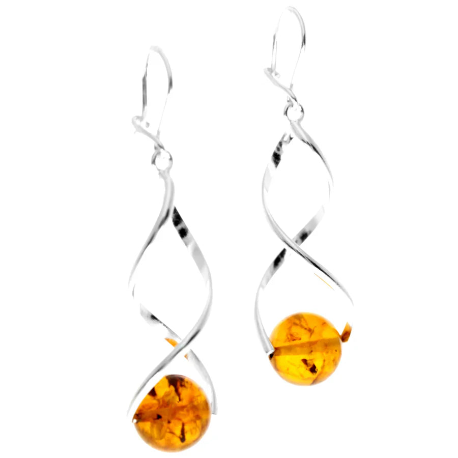 Sterling Silver Baltic Amber Drop Earrings – Elegant Dangling Design