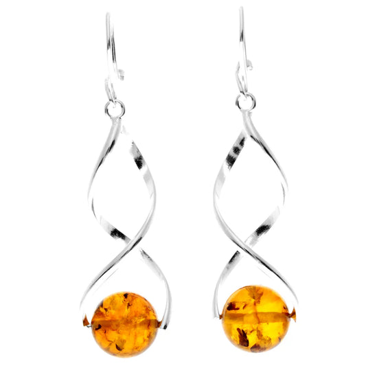 Sterling Silver Baltic Amber Drop Earrings – Elegant Dangling Design