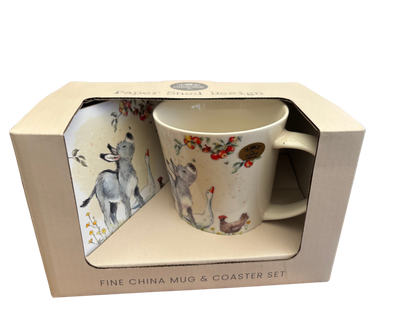 Donkey Goose & Hen Mug / Coaster Set – Fine China Gift Set by Paper Shed Design, Leonardo Collection