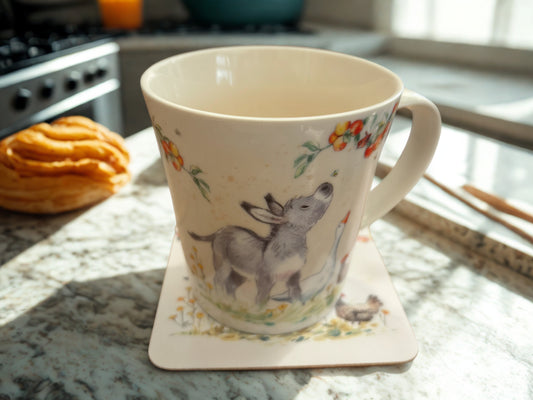 Donkey Goose & Hen Mug / Coaster Set – Fine China Gift Set by Paper Shed Design, Leonardo Collection