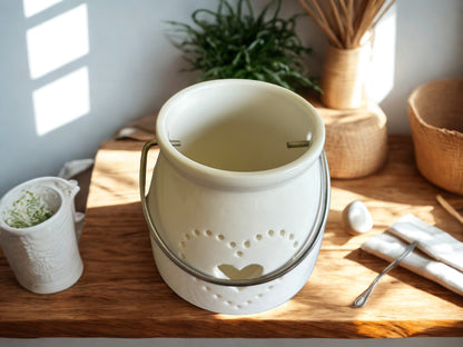 Dotted Heart White Ceramic Lantern – Decorative Tea Light Holder with Handle, 8cm