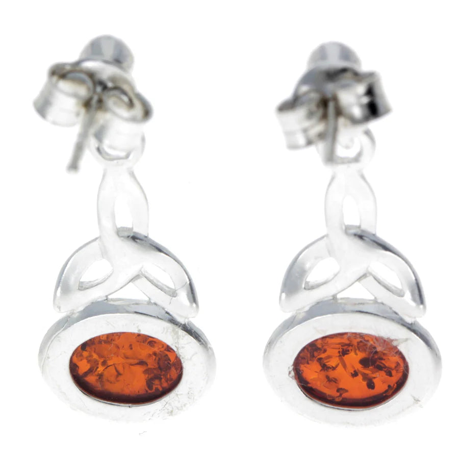 Sterling Silver Baltic Amber Celtic Drop Earrings – Cognac