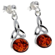 Sterling Silver Baltic Amber Celtic Drop Earrings – Cognac