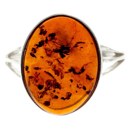 SilverAmber Jewellery - 925 Sterling Silver & Genuine Baltic Amber Classic Designer Ring - 7504