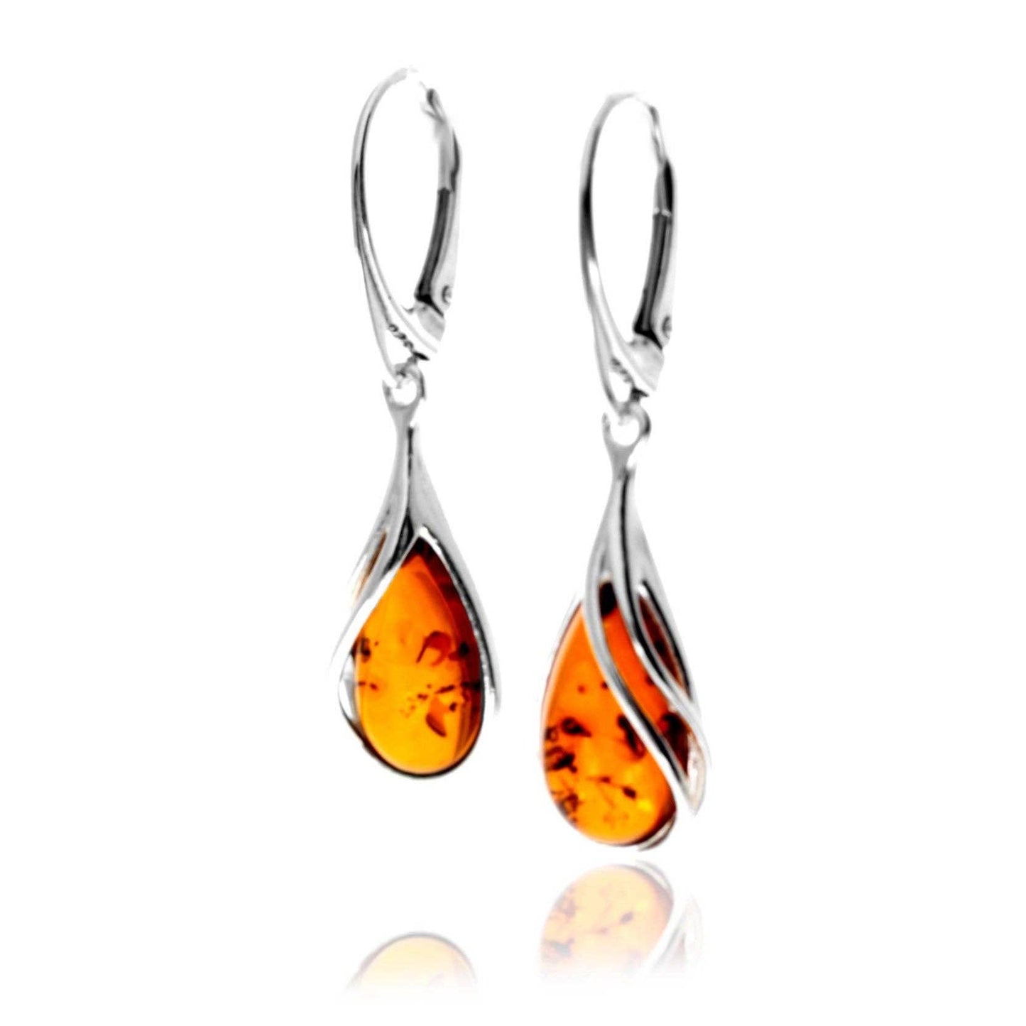 SilverAmber Jewellery - 925 Sterling Silver & Genuine Baltic Amber Modern Drop Earrings - GL1056
