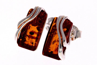 SilverAmber Jewellery - 925 Sterling Silver & Baltic Amber Modern Studs Earrings - GL005