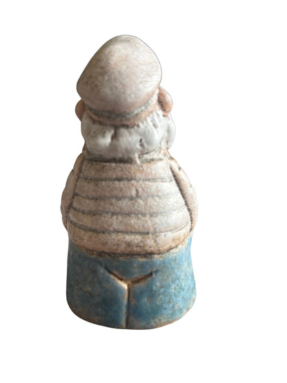 Small Blue Boat Man Ceramic Fisherman Figurine – Coastal Nautical Ornament | Gift 9.3 cm