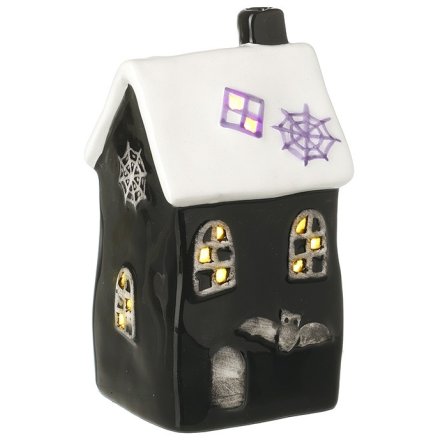Halloween LED House Ornament – 12cm Ceramic Haunted Home Décor