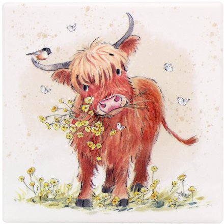 Highland Cow Ceramic Coaster – Cute Animal Drinks Mat (10cm)