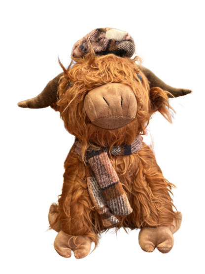 Highland Cow Door Stop 30 cm - Tartan Fabric Animal Doorstop for Home