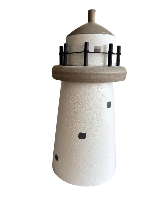 Rustic Wooden Lighthouse Ornament – Nautical Coastal Home Decor 14 cm