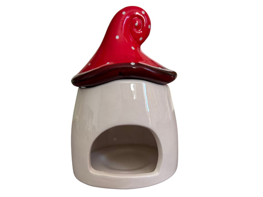 Toadstool Ceramic Oil Burner – Red & White Mushroom Wax Melt Holder, 14cm
