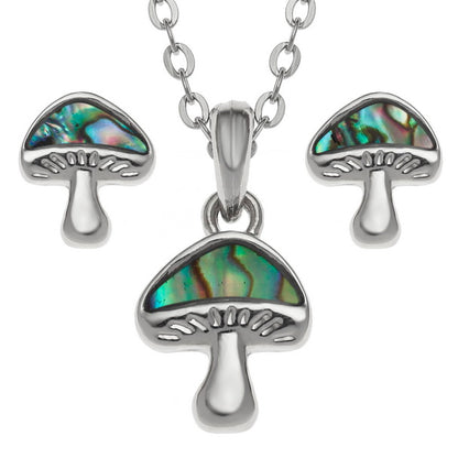 Mushroom Jewellery Set – Paua Shell Necklace & Earrings by Tide