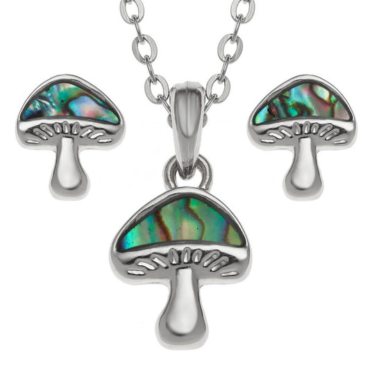 Mushroom Jewellery Set – Paua Shell Necklace & Earrings by Tide
