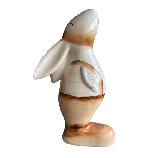 Ceramic Animal Figurine in Overalls – Bunny Dungarees, 15 cm