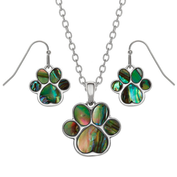 Paw Print Jewellery Set – Paua Shell Necklace & Earrings by Tide