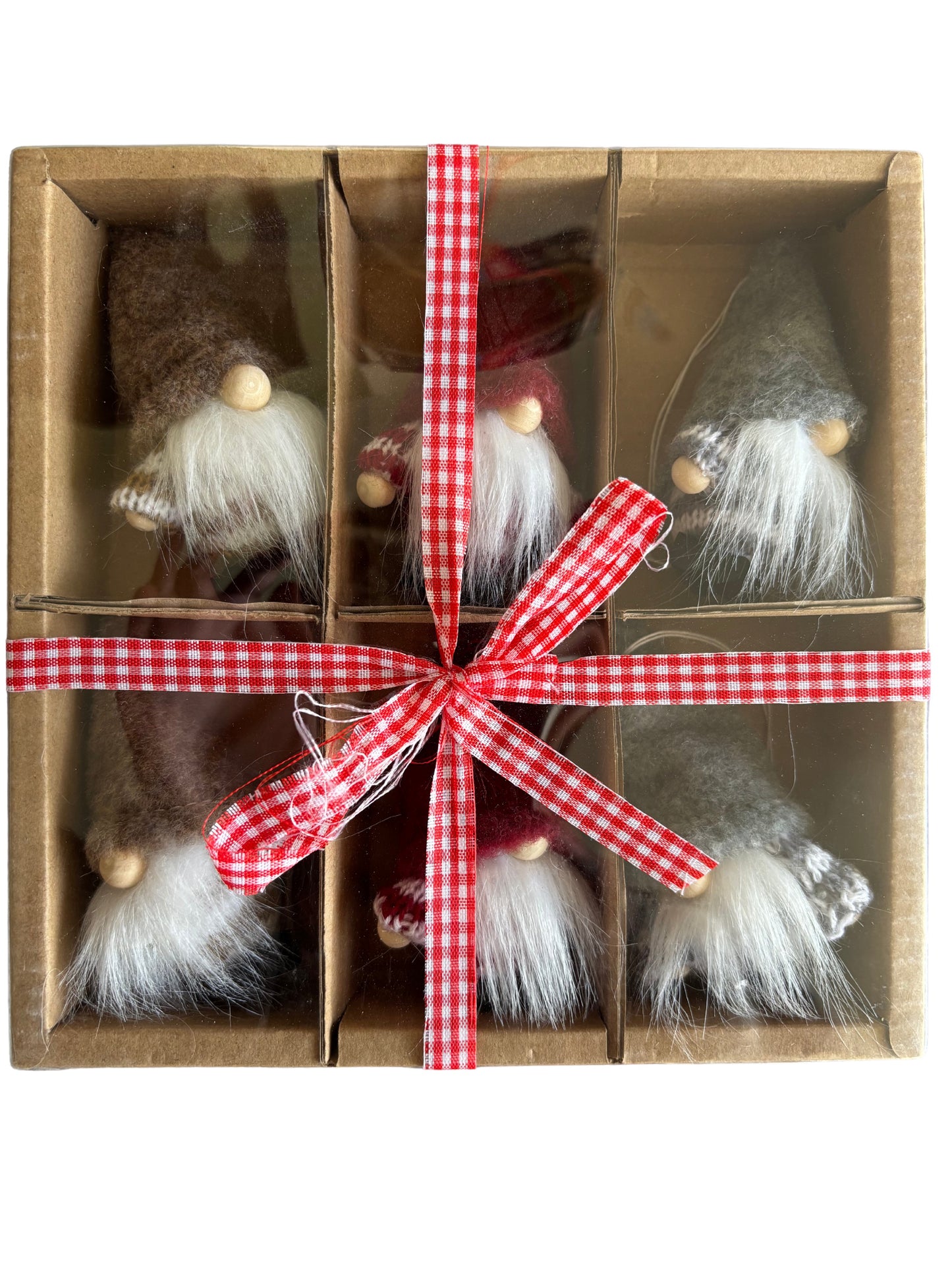 Boxed Set of 6 Nordic Christmas Mini Gnome Ornaments – Festive Hanging Decorations, 17 cm