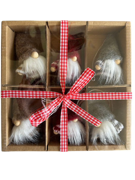 Boxed Set of 6 Nordic Christmas Mini Gnome Ornaments – Festive Hanging Decorations, 17 cm
