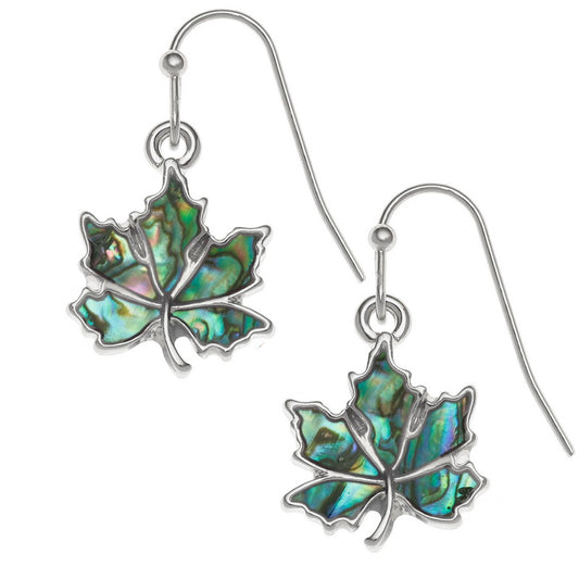 Summer Autumn Leaf Earrings – Paua Shell Hook Earrings by Tide Jewellery