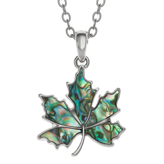 Autumn or Summer Leaf Necklace – Amber Paua Shell Pendant by Tide Jewellery