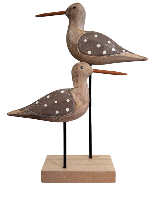 Rustic Wooden Shorebirds Ornament – Spotty Coastal Bird Figurine, Portland Living 20.5cm